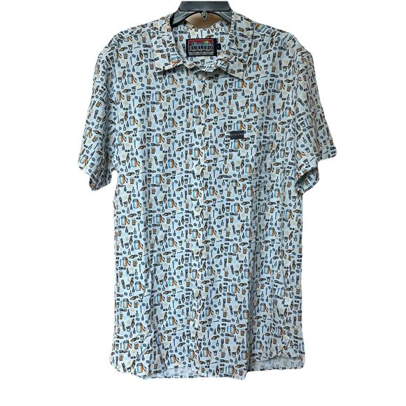 Burlebo Shirt Mens Lg Button Down White Crawfish Boil Beer Short Sleeve NWOT - Picture 1 of 10